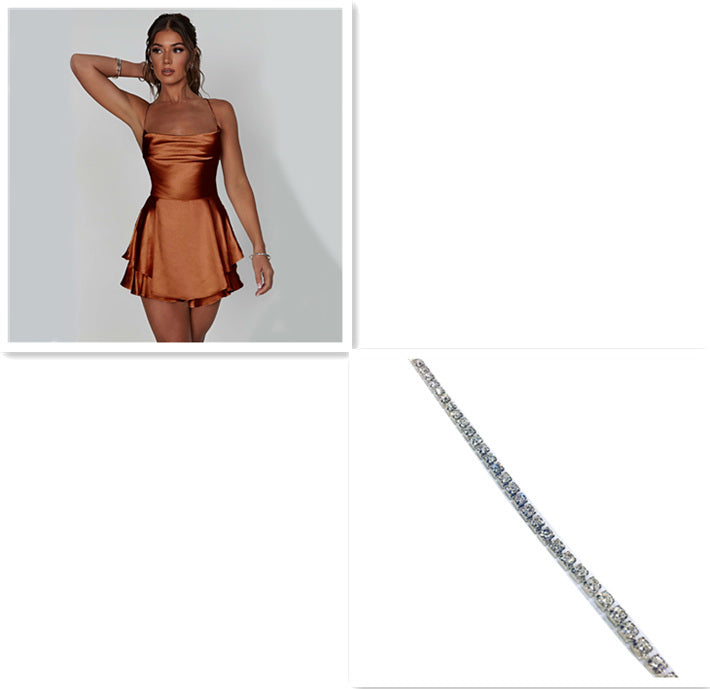 Sexy Satin Backless Dress – Elegant Short A-Line Sling Mini Dress