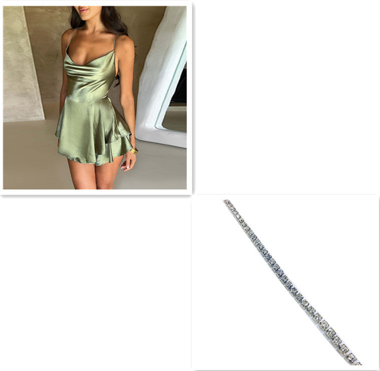 Sexy Satin Backless Dress – Elegant Short A-Line Sling Mini Dress