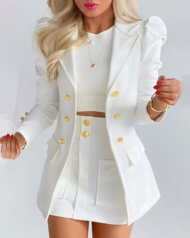 Stylish-White-Womens-Two-Piece-Coat-and-Skirt-Outfit