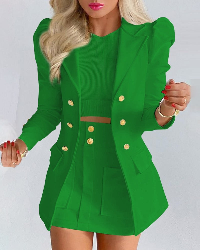 Stylish-Womens-Suit-With-Polyester-Coat-and-Skirt