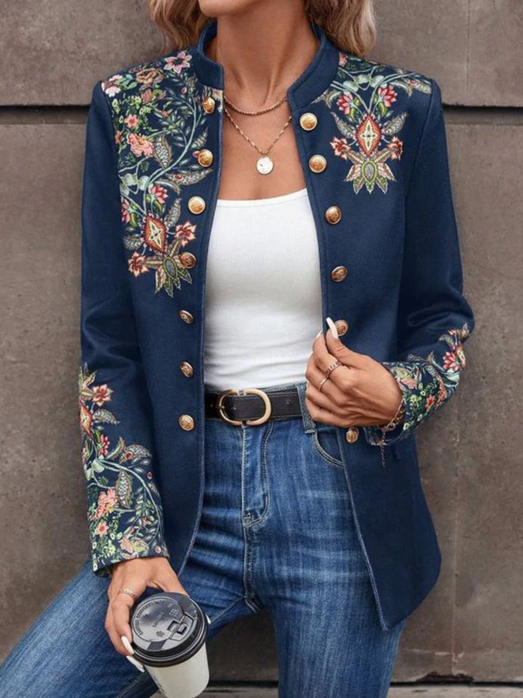 Women’s Embroidered Long Sleeve Jacket Elegant Floral Design