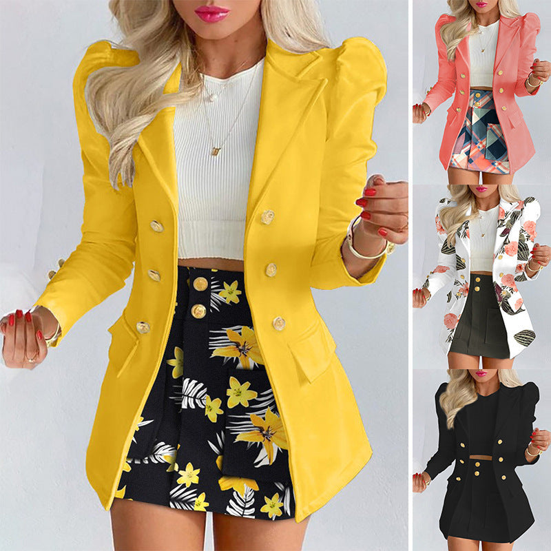 Chic-White-Womens-Two-Piece-Suit-Coat-Skirt-Set