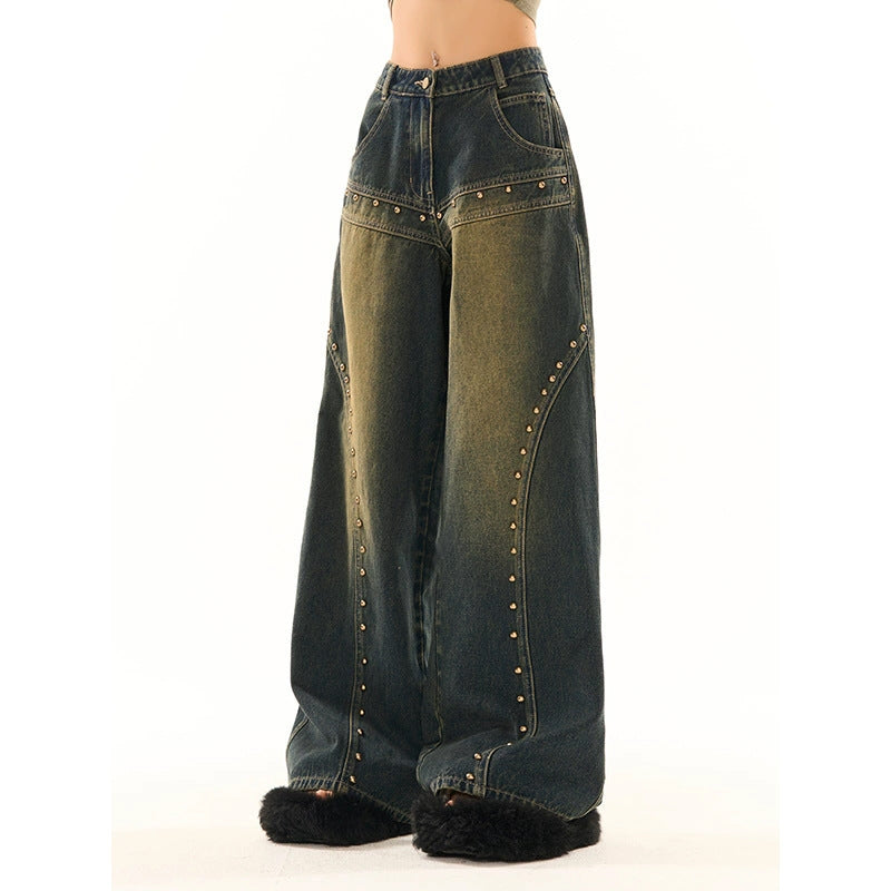 Vintage Blue Low Waist Wide Leg Jeans