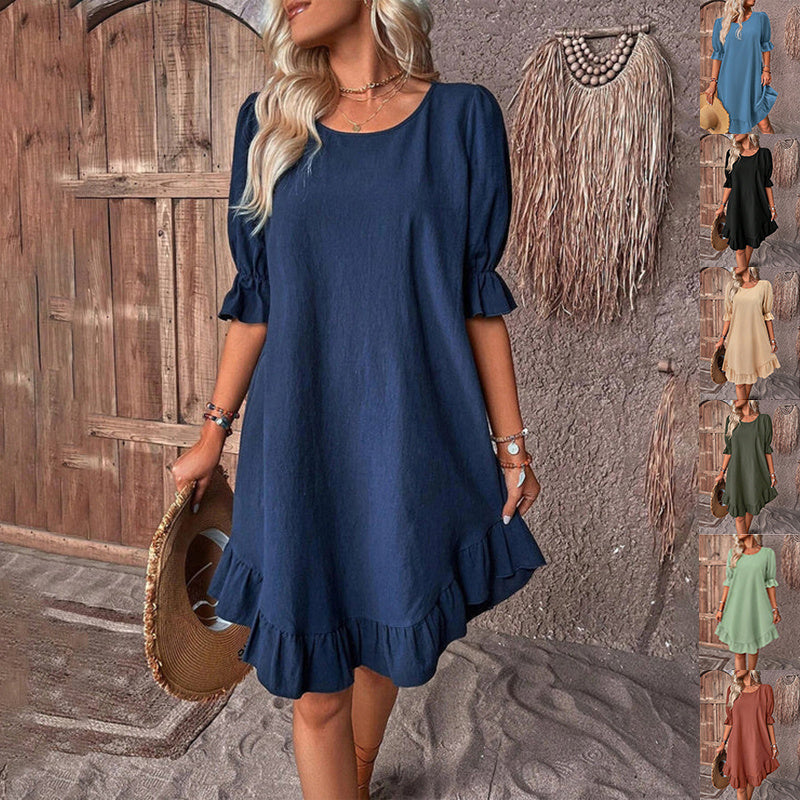 Chic and Comfortable – Short-Sleeved Summer Solid Color Dress for Effortless Style