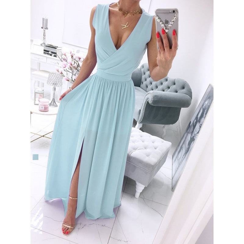 long solid color dress light green summer look