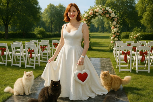 AI Prompt – Bride Outdoors with Cats and Heart Symbol