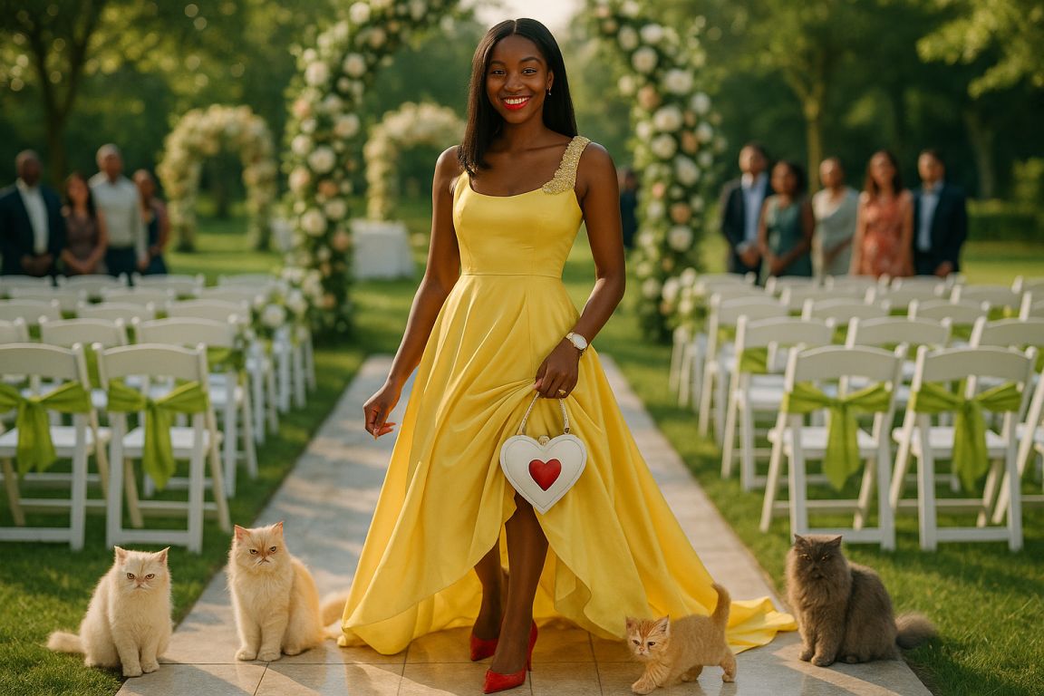 AI Prompt – Bride Outdoors with Cats and Heart Symbol
