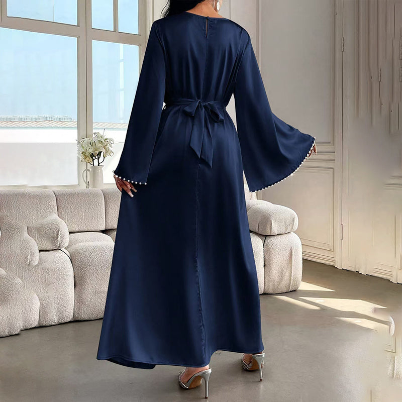 Elegant Pearl-Cuff Maxi Dress – Modest A-Line Abaya Style for Women USA
