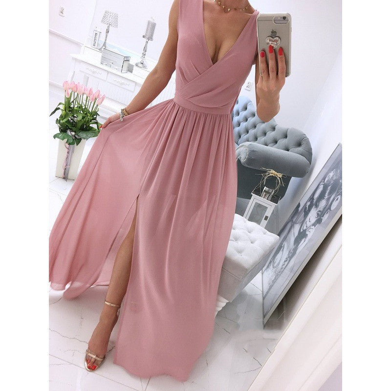flowy vneck dress leather pink for women