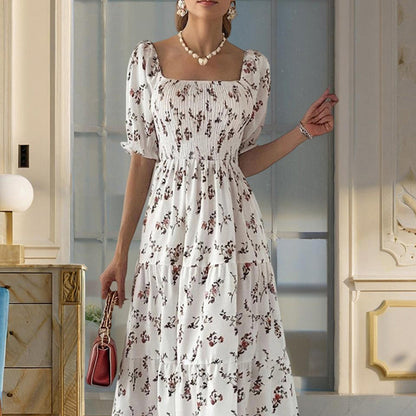 Women’s Boho Floral Print Square Neck A-Line Summer Dress