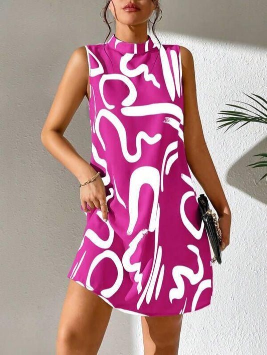 Elegant floral print dress with a chic stand collar, made from lightweight polyester for ultimate comfort. Perfect for casual summer occasions

