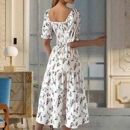 Women’s Boho Floral Print Square Neck A-Line Summer Dress