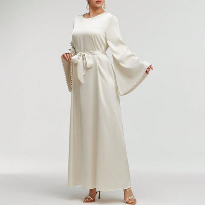 Elegant Pearl-Cuff Maxi Dress – Modest A-Line Abaya Style for Women USA