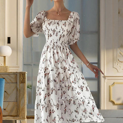 Women’s Boho Floral Print Square Neck A-Line Summer Dress