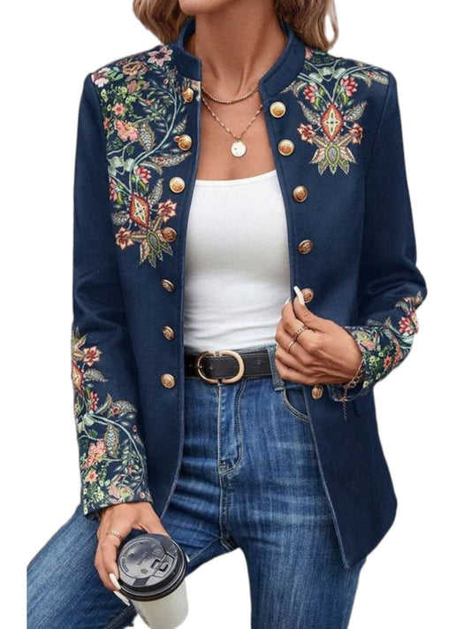 Women’s Embroidered Long Sleeve Jacket Elegant Floral Design