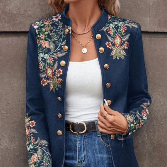 Women’s Embroidered Long Sleeve Jacket Elegant Floral Design