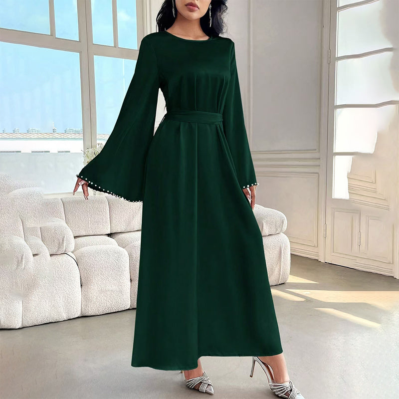 Elegant Pearl-Cuff Maxi Dress – Modest A-Line Abaya Style for Women USA