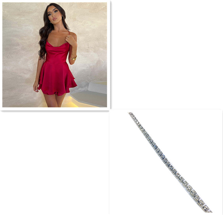 Sexy Satin Backless Dress – Elegant Short A-Line Sling Mini Dress