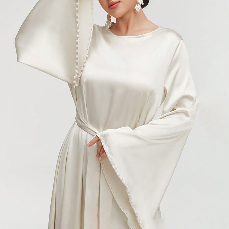 Elegant Pearl-Cuff Maxi Dress – Modest A-Line Abaya Style for Women USA