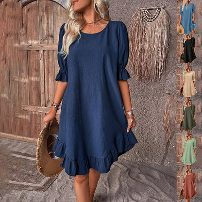 Chic and Comfortable – Short-Sleeved Summer Solid Color Dress for Effortless Style

