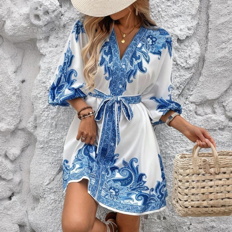 vneck-lantern-sleeve-dress