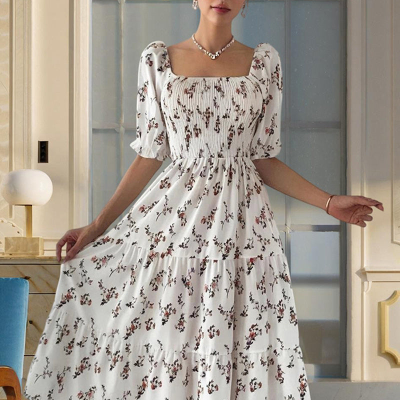Women’s Boho Floral Print Square Neck A-Line Summer Dress