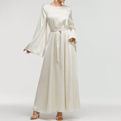 Elegant Pearl-Cuff Maxi Dress – Modest A-Line Abaya Style for Women USA