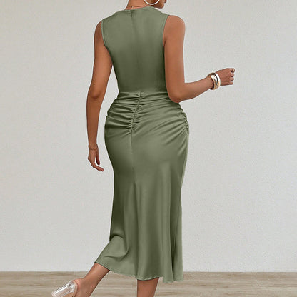 Chic Summer Sleeveless Ruched Bodycon Dress Casual & Party Ready USA