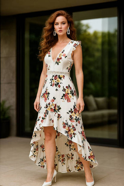 Sleeveless Halter Neck Irregular Print Maxi Dress – Elegant Summer Style