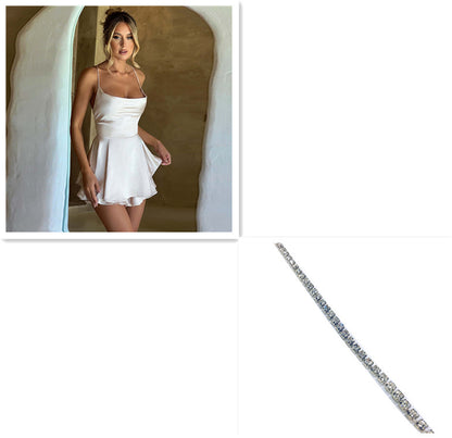 Sexy Satin Backless Dress – Elegant Short A-Line Sling Mini Dress