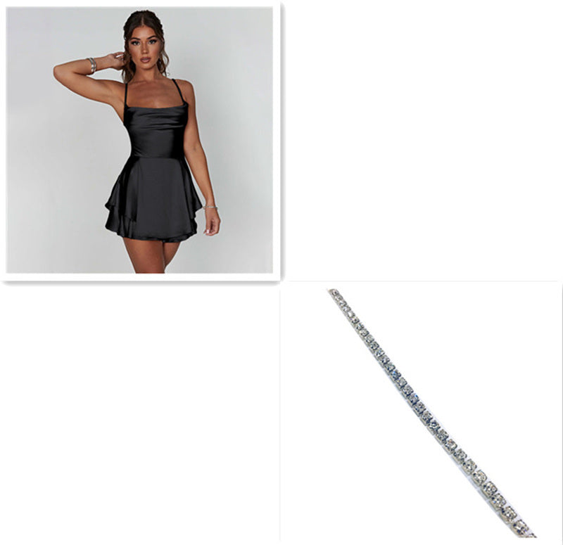 Sexy Satin Backless Dress – Elegant Short A-Line Sling Mini Dress