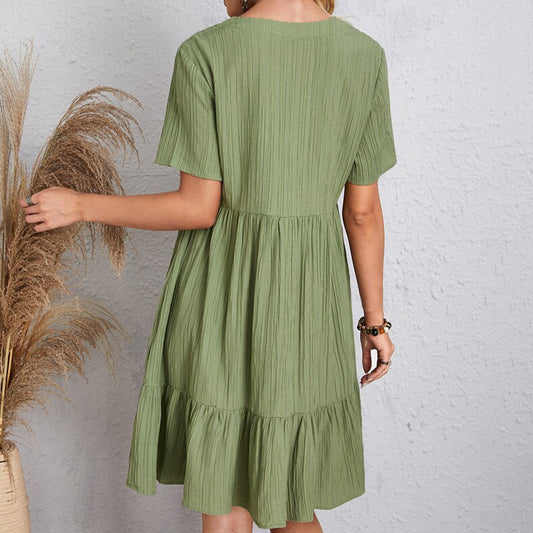 V-Neck Ruffle Summer Dress Casual Loose Short Sleeve Beach Outfit