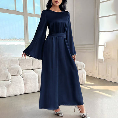 Elegant Pearl-Cuff Maxi Dress – Modest A-Line Abaya Style for Women USA