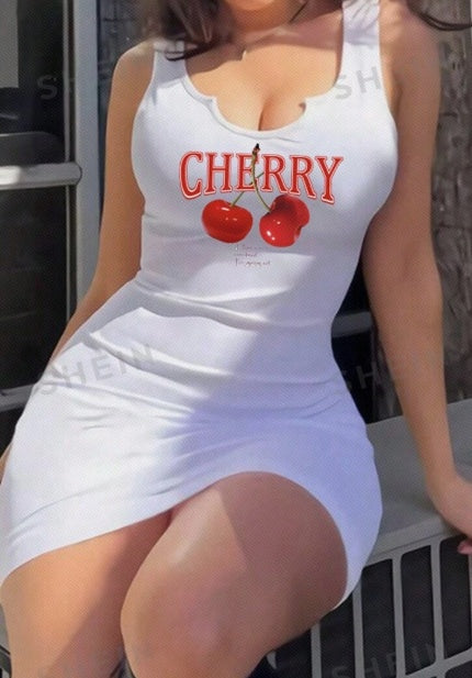 &nbsp;cherry-print-mini-dress-bodycon0